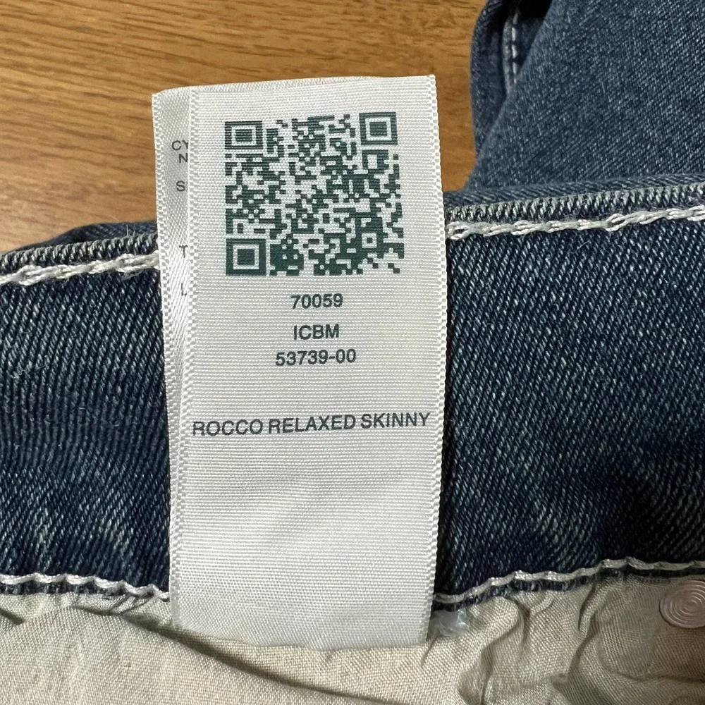 True Religion Mens Rocco Relaxed Skinny Jeans Sz‎ 34 Red Stitch Designer Denim